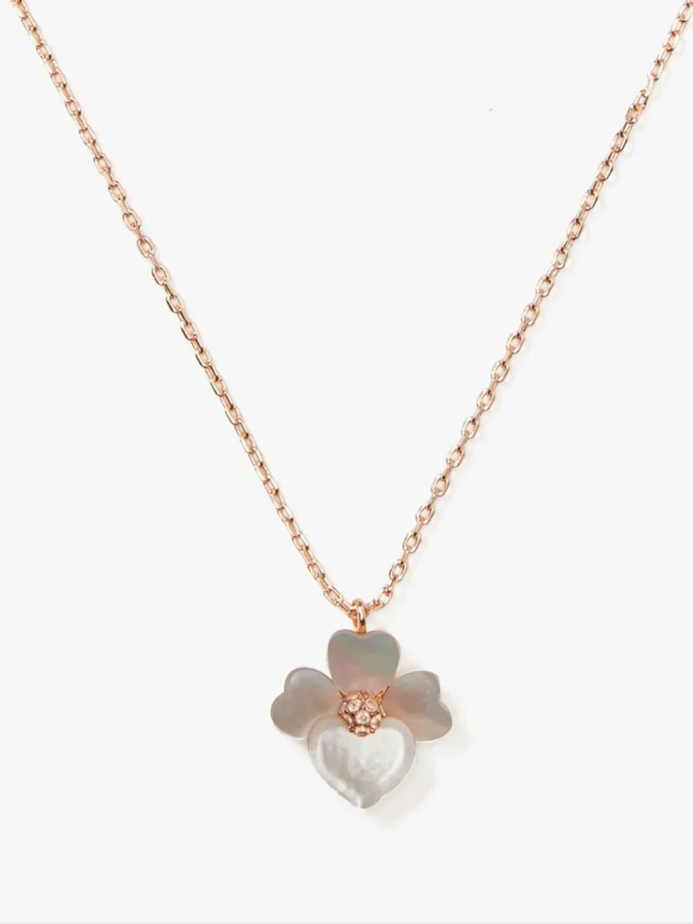 Kate Spade Mother of Pearl Flower Heart Pendant Necklace Rose Gold